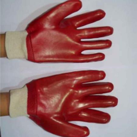 Guantes monoondas de PVC rojo con muñeca de punto