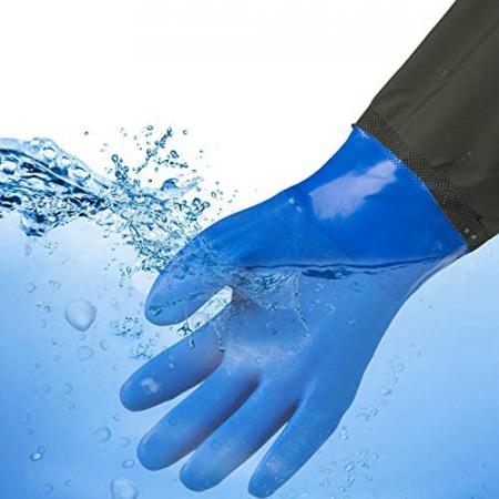Guante recubierto de PVC impermeable con manguito largo