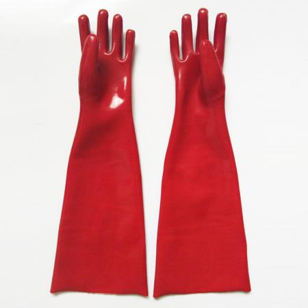 lange rote PVC-Handschuhe