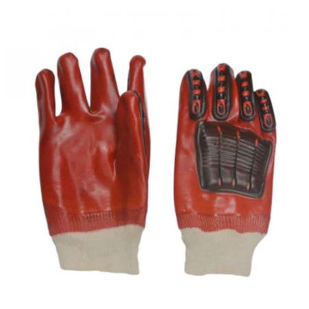 Guantes recubiertos de PVC rojo TPR con mano