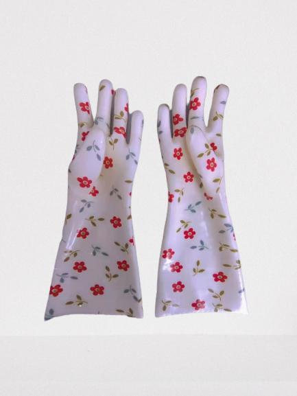 Revestimento de PVC luvas de cozinha domésticas com forro impresso Revestimento de PVC luvas de cozinha domésticas com forro impresso